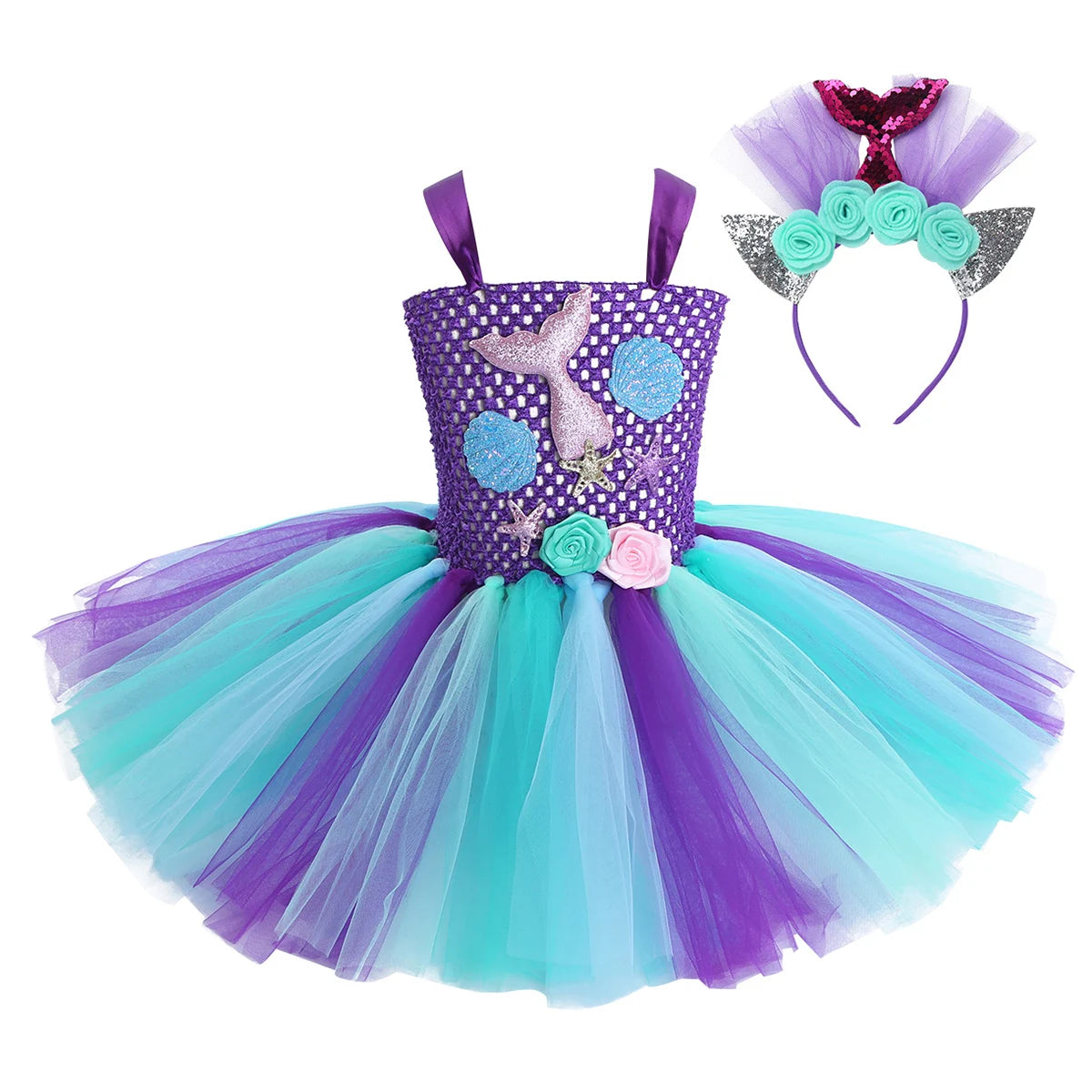 Princess Dress Up Mermaid Tulle Tutu Dresses With Headband