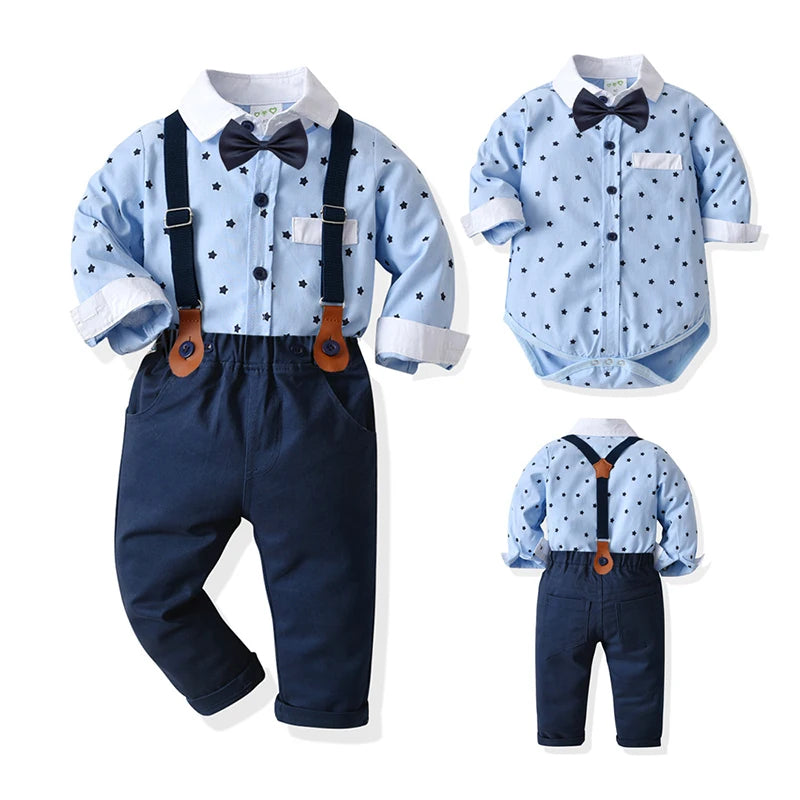 New Baby Suits Baby Boy Clothes Romper+ Suspenders Pants 2Pcs