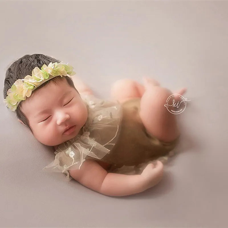 Newborn Photography Outfit Baby Headwear Lace Clothes Set for Photo Shoot Girl Dress Skirt  Jumpsuit Photobooth Props Accessorie