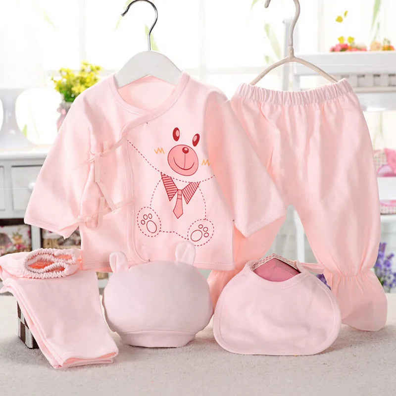 Newborn Baby Set ( 5pcs/set) Clothes Infant Bib Hat Suit 20 Styles