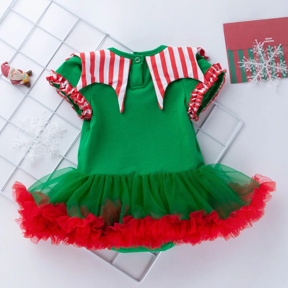 Christmas Baby Girl Santa Claus Sets Toddler Baby Short Sleeve Romper Tutu Lace Dress Headband Outfits Infant Girls Fashion Sets