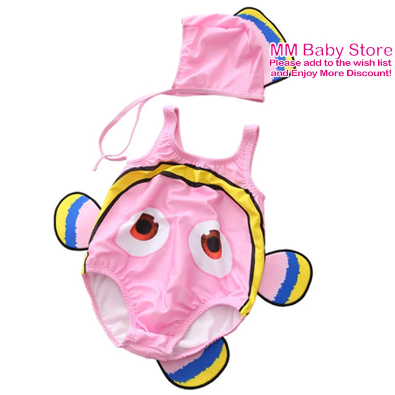Summer Baby1-3 Years Clownfish Decoration Boys Girls One Piece Swimsuit Girls Swimwear Children Swimsuit Cute Baby Bathing Suit