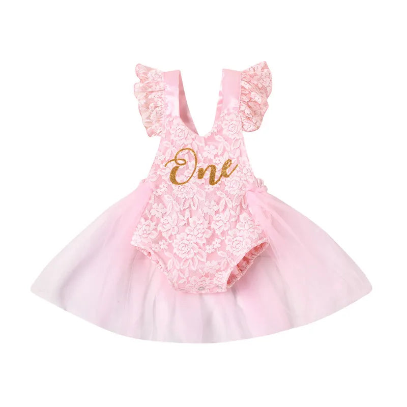 Toddler Girls Baby Jumpsuits Tulle Dresses Baby 1 Year Birthday Christening Lace Girls Tulle Dress Kids Infant Party Outfits