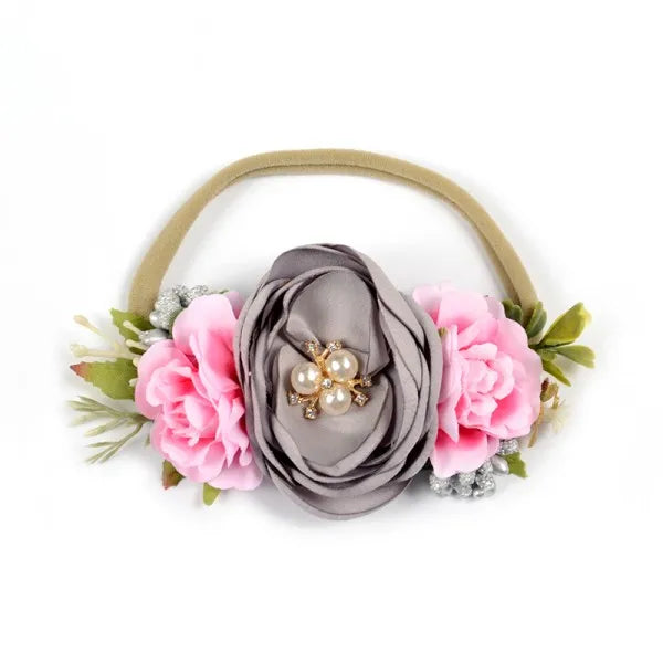 Baby Girl Headbands Nylon Floral Pearl Newborns Headband Princess
