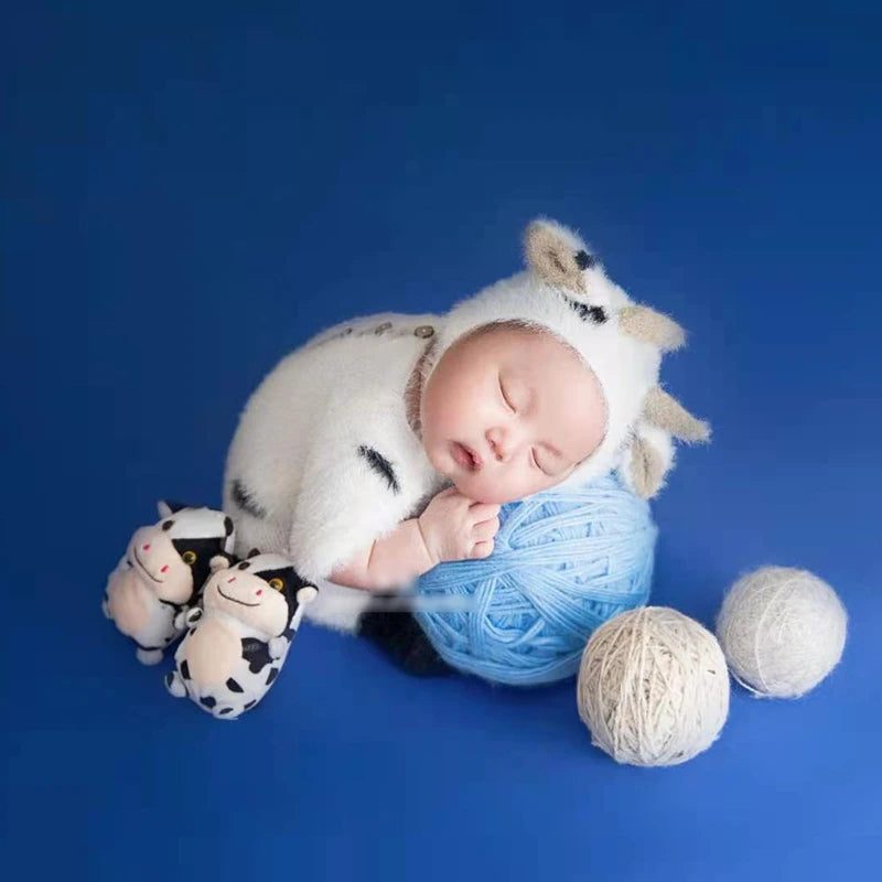 Newborn Photography Calf Clothing Ox Horn Hat+Jumpsuit