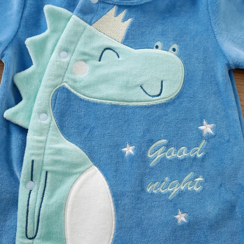 PatPat Winter Baby Boy Clothes 0 to 12 Months Dinosaur Print Fleece Jumpsuit Bodysuits & One-pieces Long-sleeve Baby Onesies
