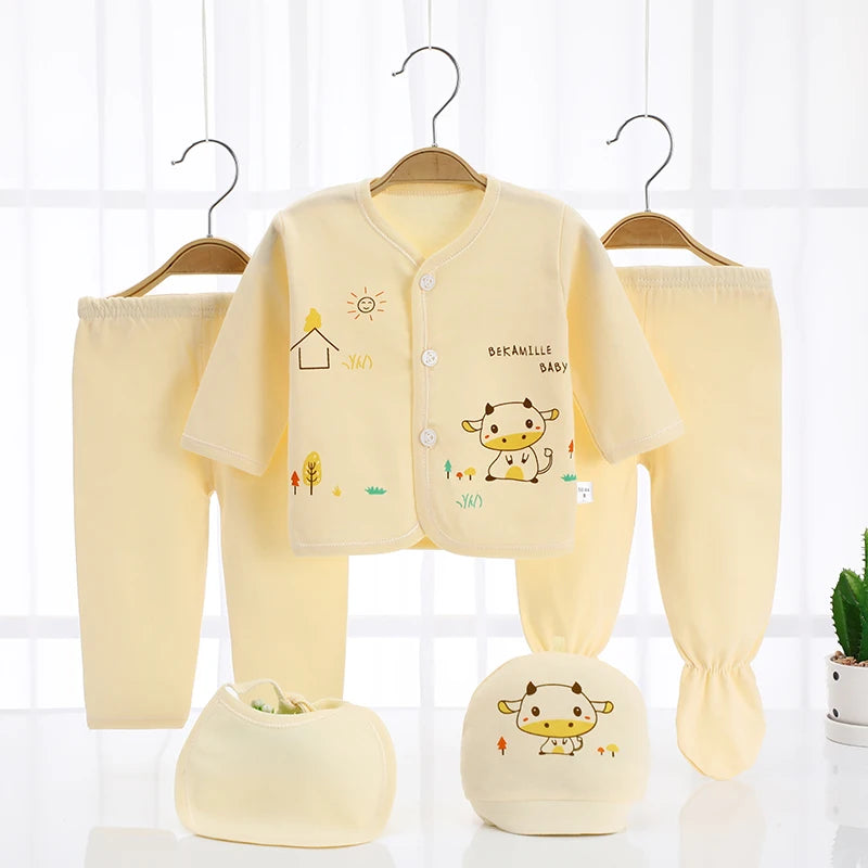 Newborn Baby Set ( 5pcs/set) Clothes Infant Bib Hat Suit 20 Styles