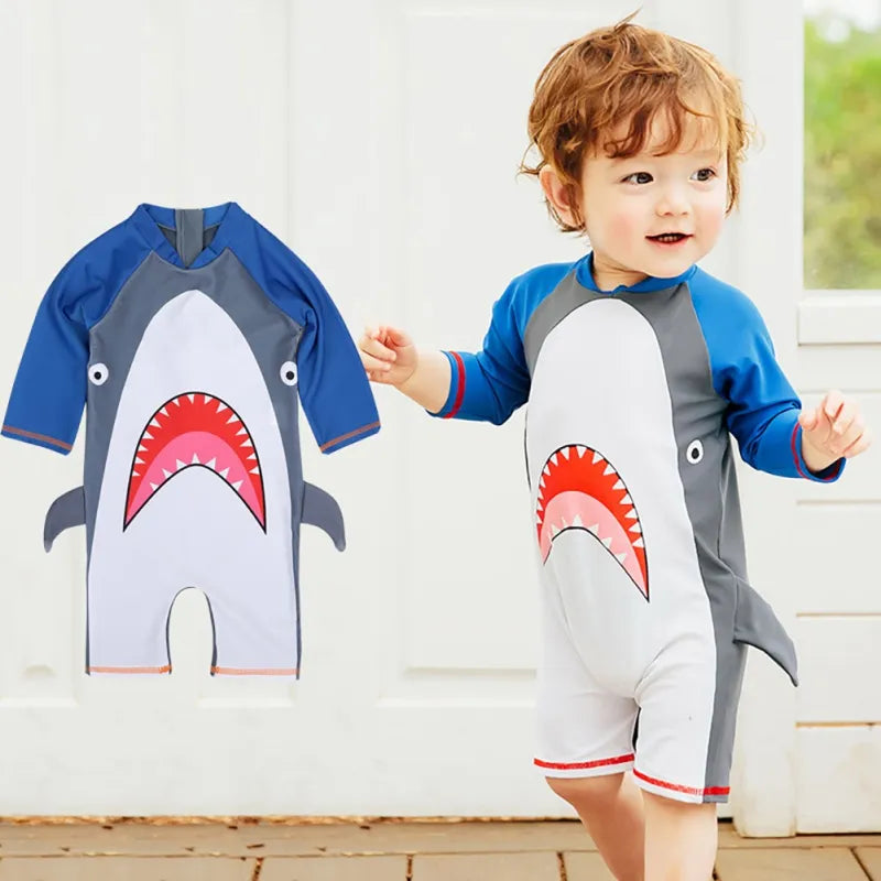 Cartoon Baby Swimwear Boys Swimsuit One Piece Zip Sunsuit Child Bathing Suit Infant Toddler Kids UPF 50+ Sunscreen Beachwear