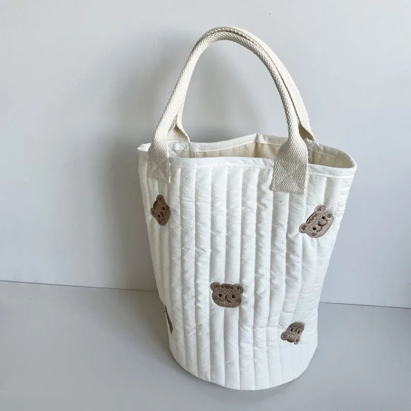 Botique Baby Diaper Bags Bear Embroidery Mommy Bags Cotton Casual Bucket Bag