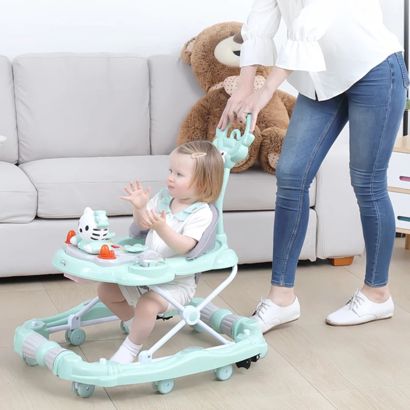 Safety Baby Walker Multifuncion Antirollover Folding Newborn Learning Walking Car Anti-O Leg Musical Baby Walker With Wheels
