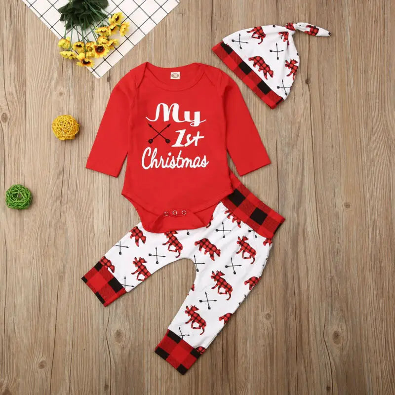 Lovely Baby Boy My First Christmas Letter Romper Sets