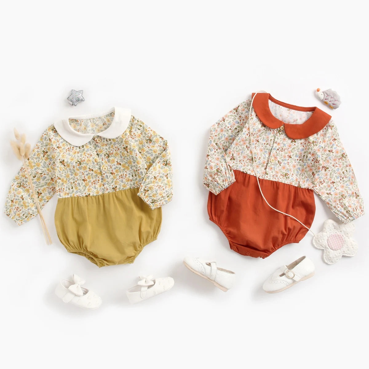 Cute Newborn Baby Girl Bodysuits Cotton Flowers Plaid