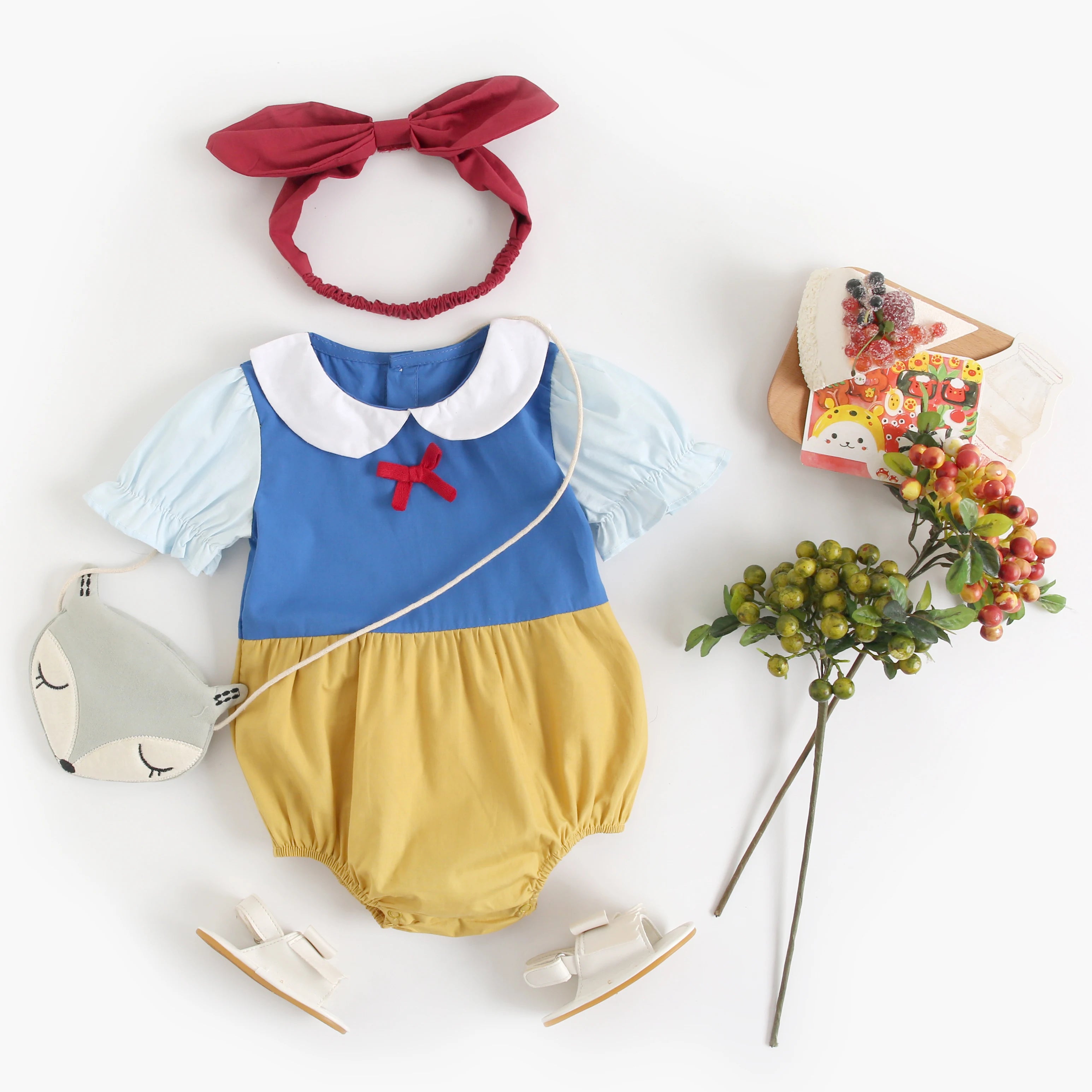 Summer Princess Bodysuits for Baby Girls Cotton Clothes with Headband