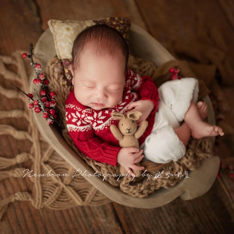 Newborn Photography Props Set Overalls Sleepy Hat Bebe Knit Sleeved Outfit Baby Photo Wrap Foot Shoot Romper Pajamas Accessories