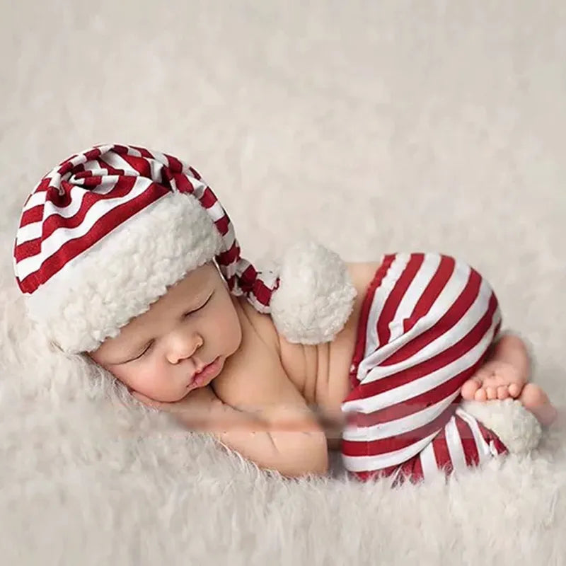 Newborn Photography Props Infants Photo Shooting Costume Christmas Outfits Baby Infants Stripe Crochet Hat+Shorts Set