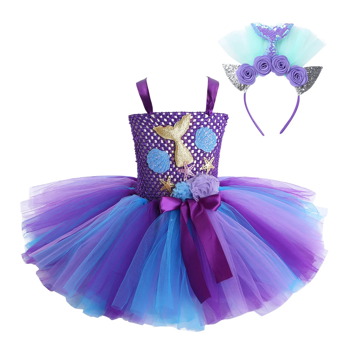 Princess Dress Up Mermaid Tulle Tutu Dresses With Headband