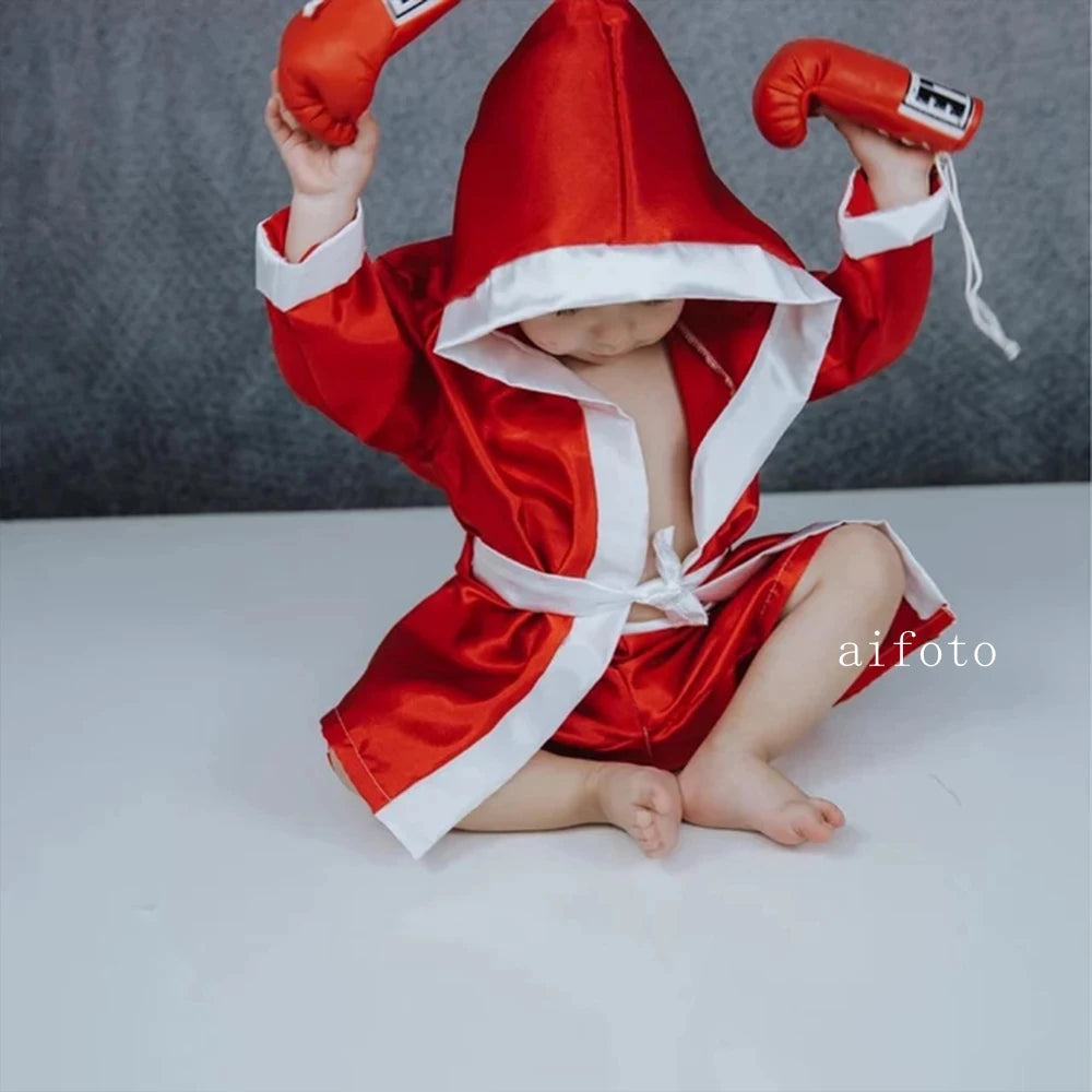 Baby Boxer Red Robe And Pants Set Sanda Free Fight Boxing Glove Shorts For Newborn Photography Props  Accessories Infant Photo