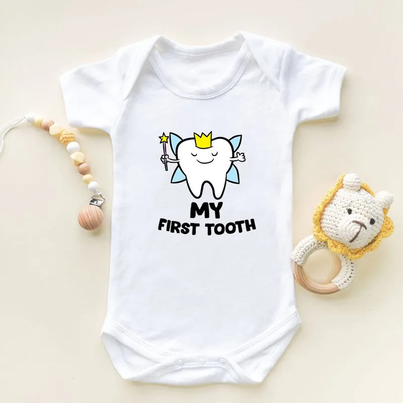 I Got My First Tooth Print Short Sleeve Baby Bodysuits