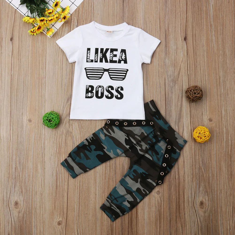 Newborn Baby Boys Clothes Short Sleeve Letter T-shirt Pants 2Pcs