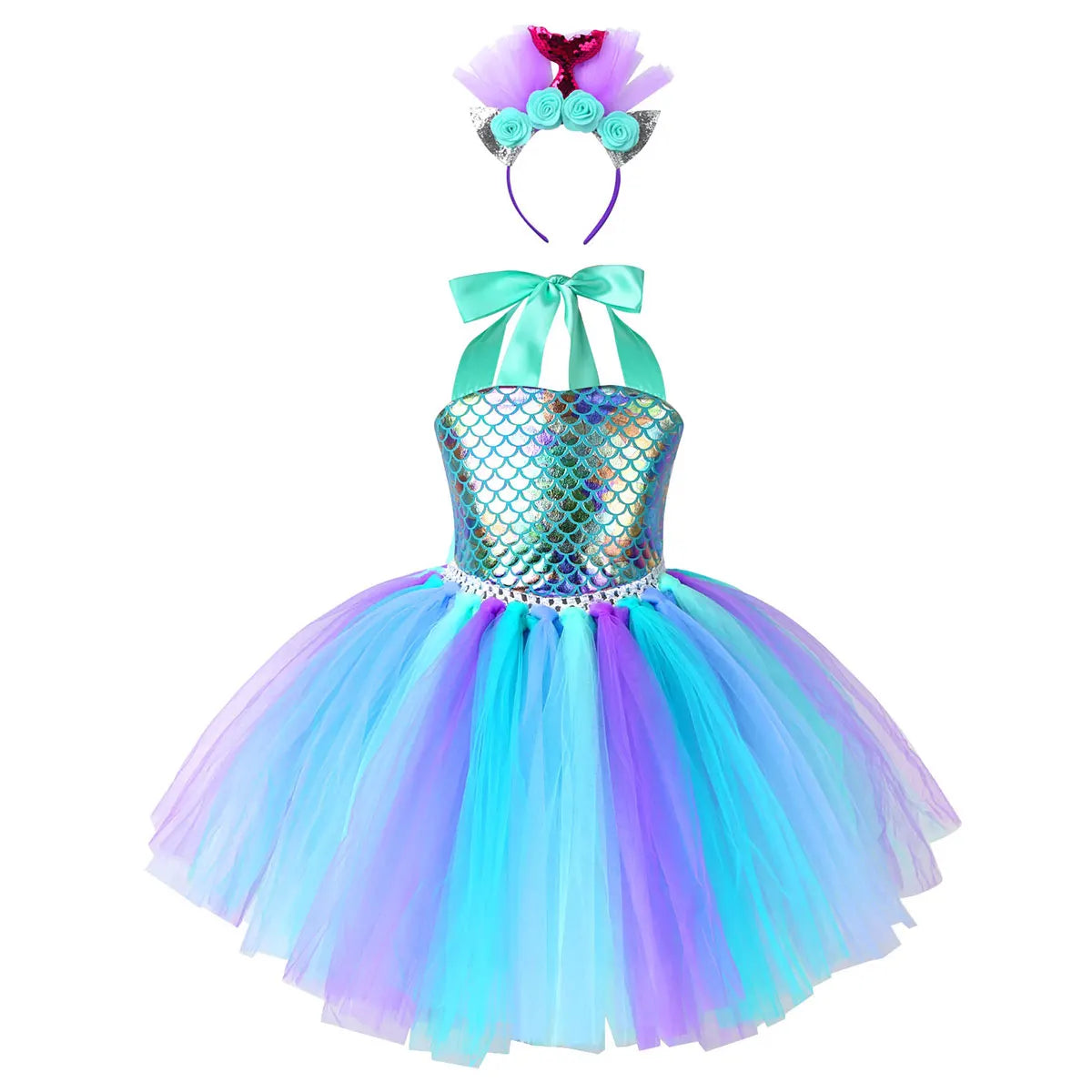 Princess Dress Up Mermaid Tulle Tutu Dresses With Headband