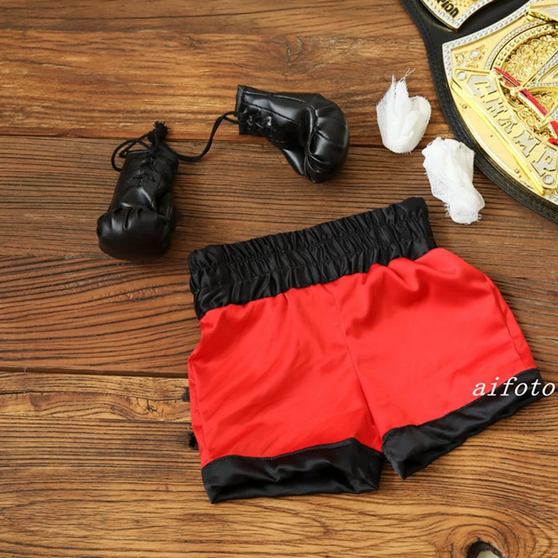 Baby Boxer Red Robe And Pants Set Sanda Free Fight Boxing Glove Shorts For Newborn Photography Props  Accessories Infant Photo