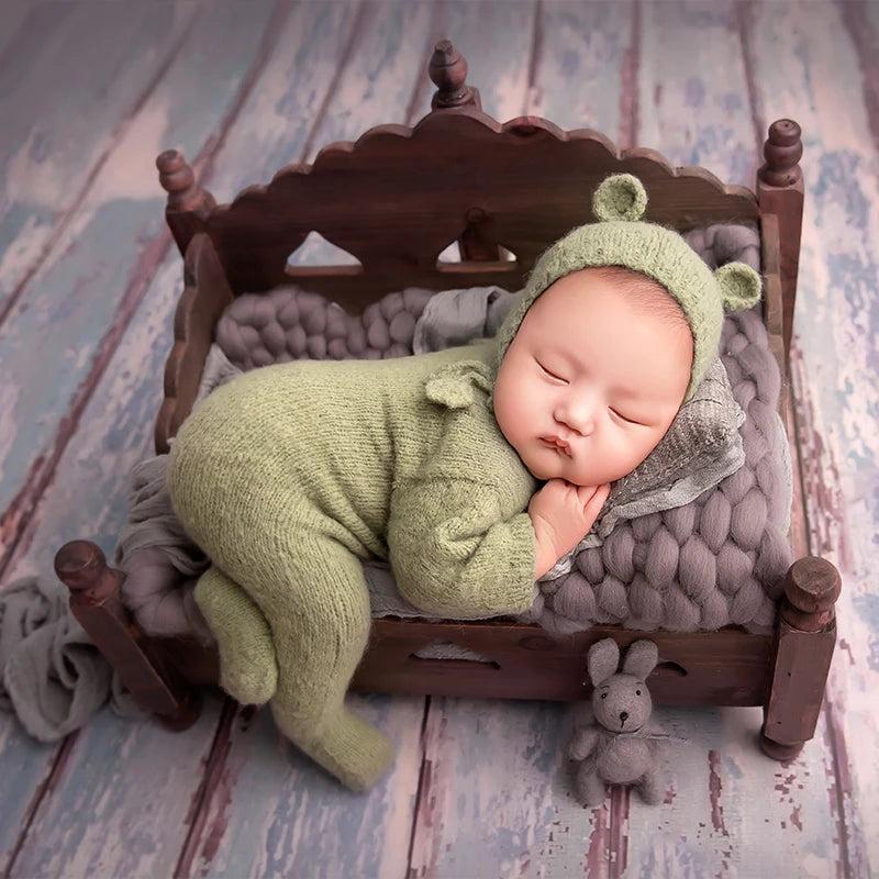 Newborn Photography Props Set Overalls Sleepy Hat Bebe Knit Sleeved Outfit Baby Photo Wrap Foot Shoot Romper Pajamas Accessories