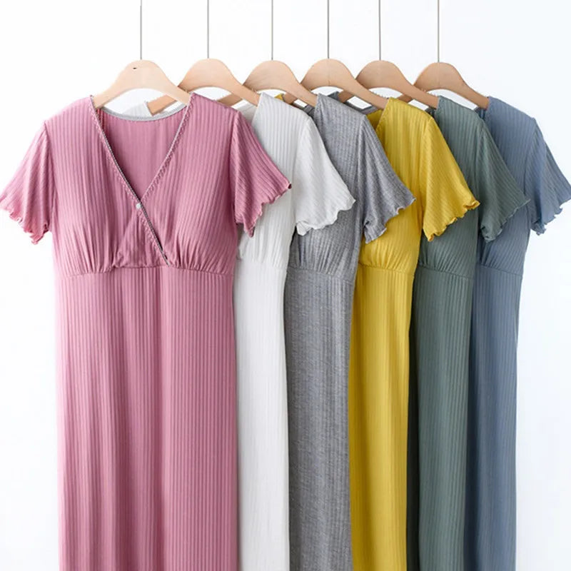 New Pregnancy Pajamas Sleepwear Nursing Pregnant Pajamas Mother Breastfeeding Nightgown Elegant Maternity Nursing Dress