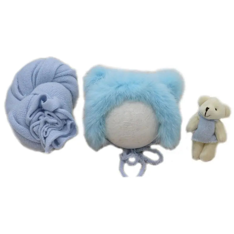 Newborn Fluffy Stretch Knit Wrap Cute Rabbit Fur Hat