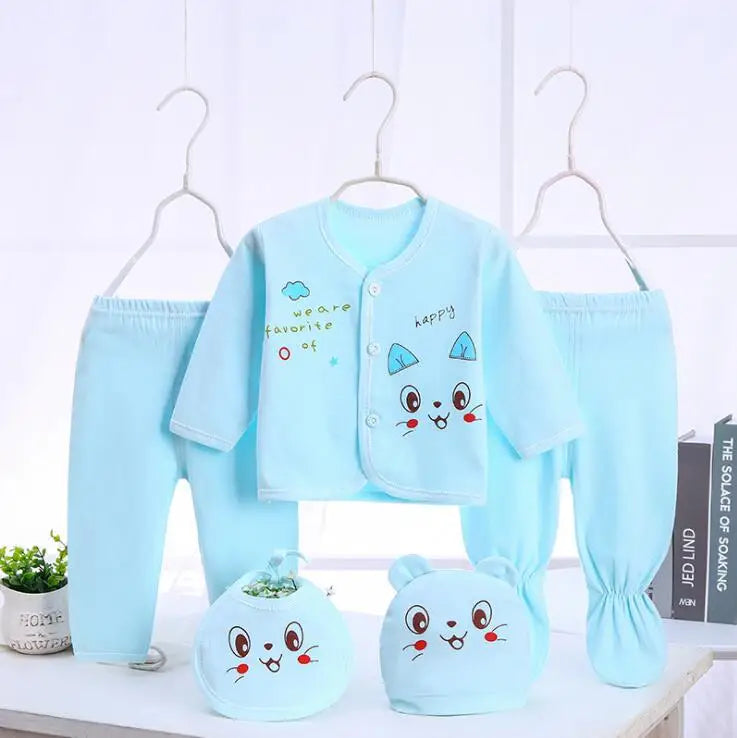 Newborn Baby Set ( 5pcs/set) Clothes Infant Bib Hat Suit 20 Styles