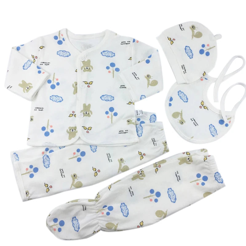 Newborn Baby Set ( 5pcs/set) Clothes Infant Bib Hat Suit 20 Styles