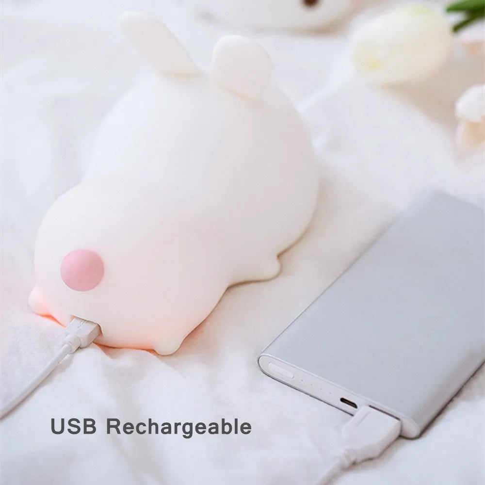 Touch Sensor RGB LED Rabbit Night Light Remote Control 16 Colors USB Rechargeable Silicone Bunny Lamp for Children Baby Toy Gift