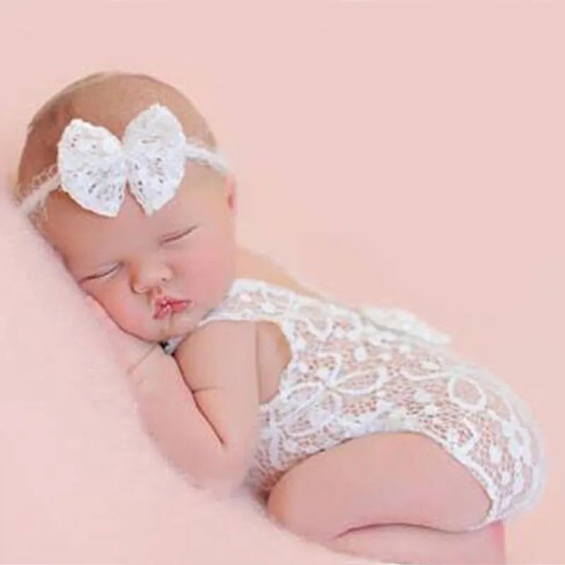 Newborn Photography Props Baby Girl Lace Romper Infant  Shoot Clothes