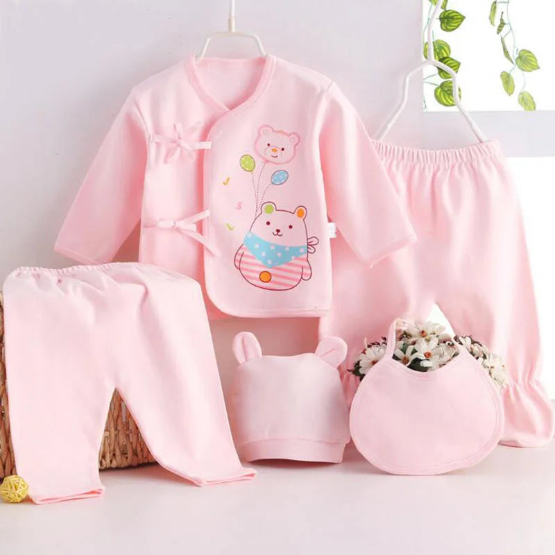 Newborn Baby Set ( 5pcs/set) Clothes Infant Bib Hat Suit 20 Styles