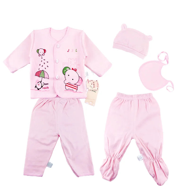 Newborn Baby Set ( 5pcs/set) Clothes Infant Bib Hat Suit 20 Styles