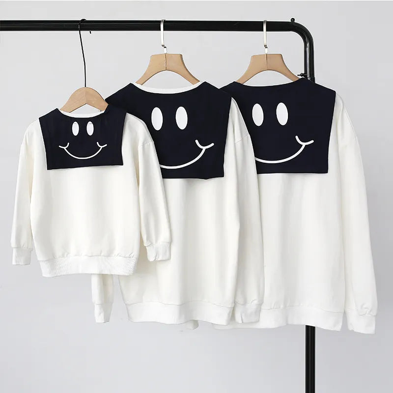 Spring Family Matching Outfits Mother Kids Father Son Navy Style Sweatershirt Mommy and Me Smile Long Sleeve Tops Family Look