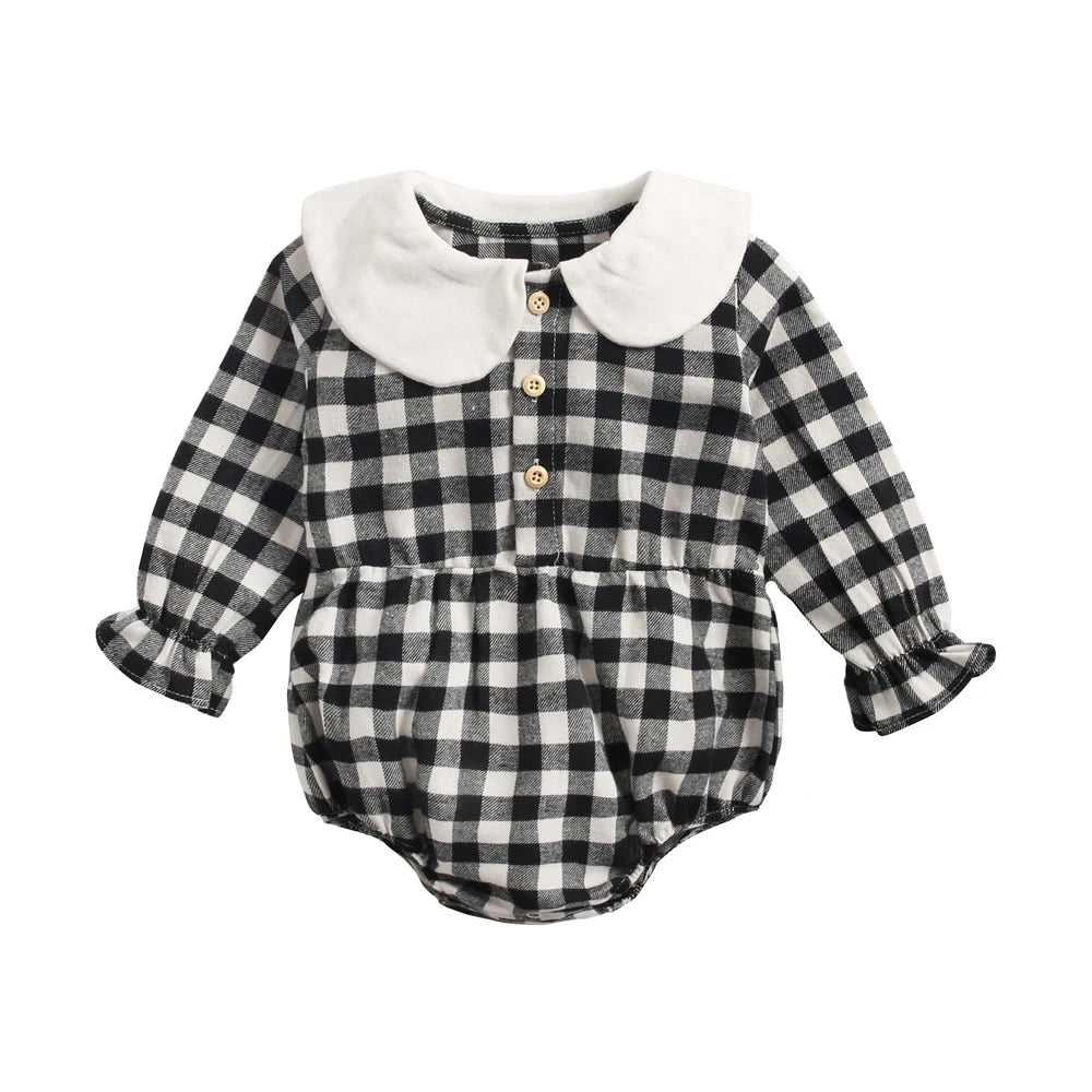 Cute Newborn Baby Girl Bodysuits Cotton Flowers Plaid