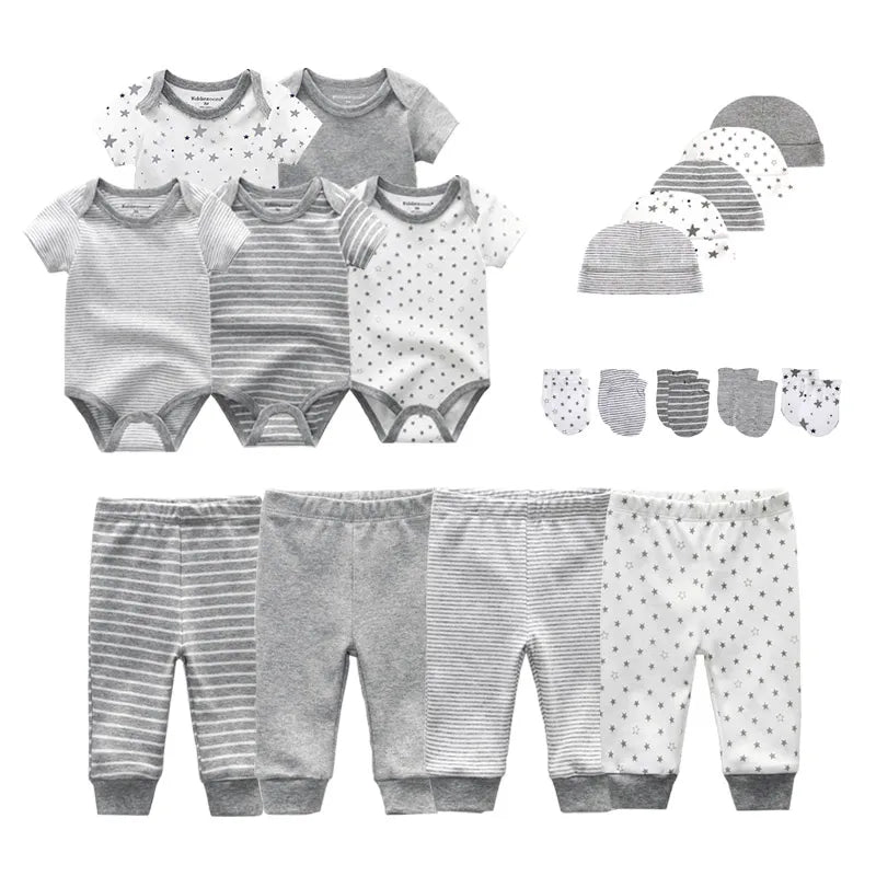 Baby Bodysuits+Pants+Hats+Bibs Cotton Sets