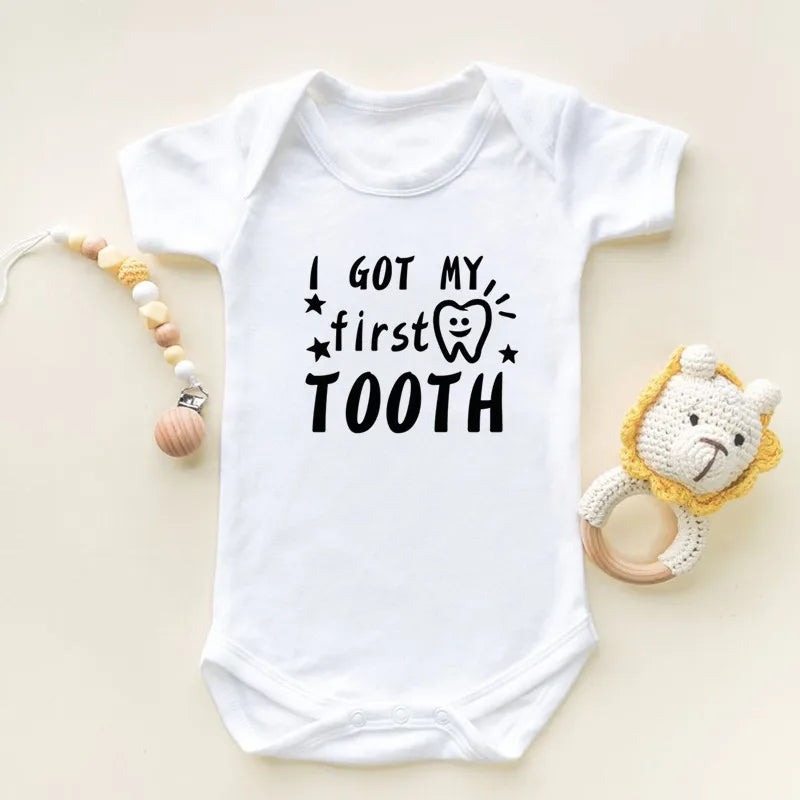 I Got My First Tooth Print Short Sleeve Baby Bodysuits