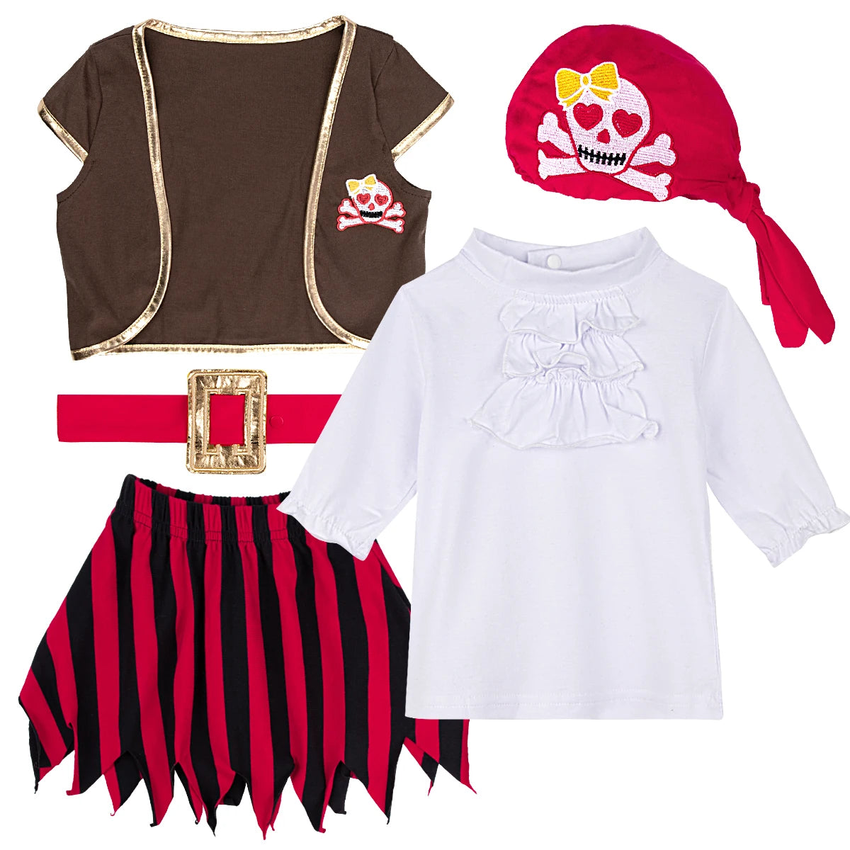 Baby Toddler Girls Pirate Costume Dress 5PCS 0-4 Years