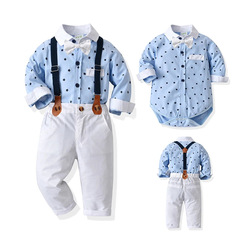 New Baby Suits Baby Boy Clothes Romper+ Suspenders Pants 2Pcs