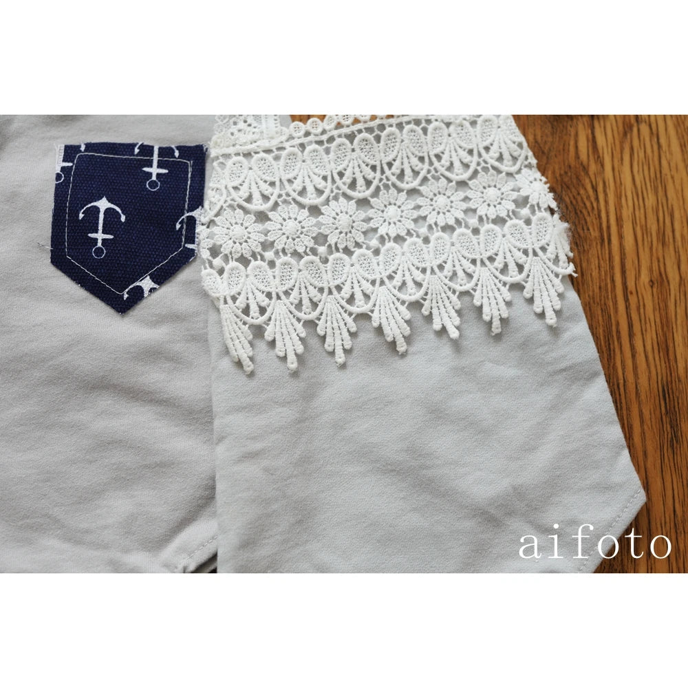 Newborn Twins Photography Clothing Cotton Baby Romper Short Sleeve Set Infant Boy Girl Photo Props Jumpsuit Shooting Accessories