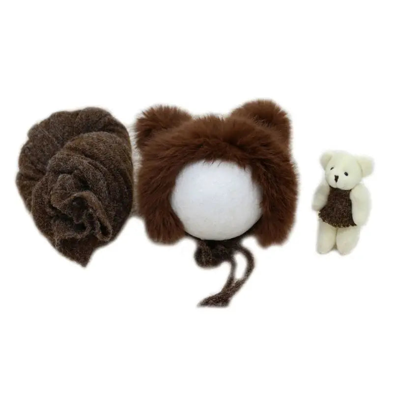 Newborn Fluffy Stretch Knit Wrap Cute Rabbit Fur Hat