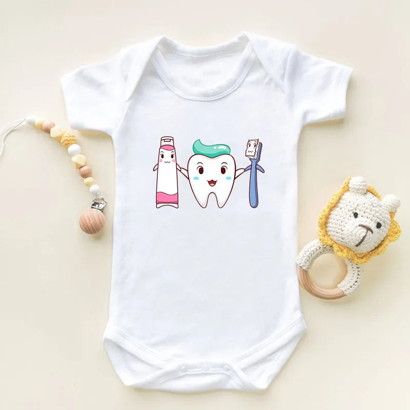 I Got My First Tooth Print Short Sleeve Baby Bodysuits