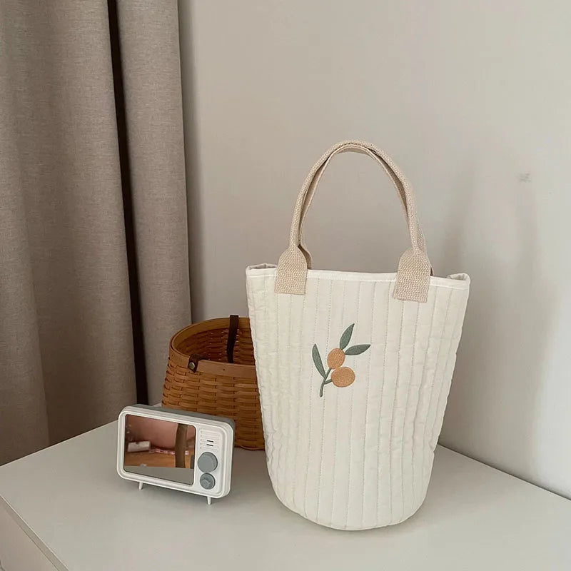 Botique Baby Diaper Bags Bear Embroidery Mommy Bags Cotton Casual Bucket Bag