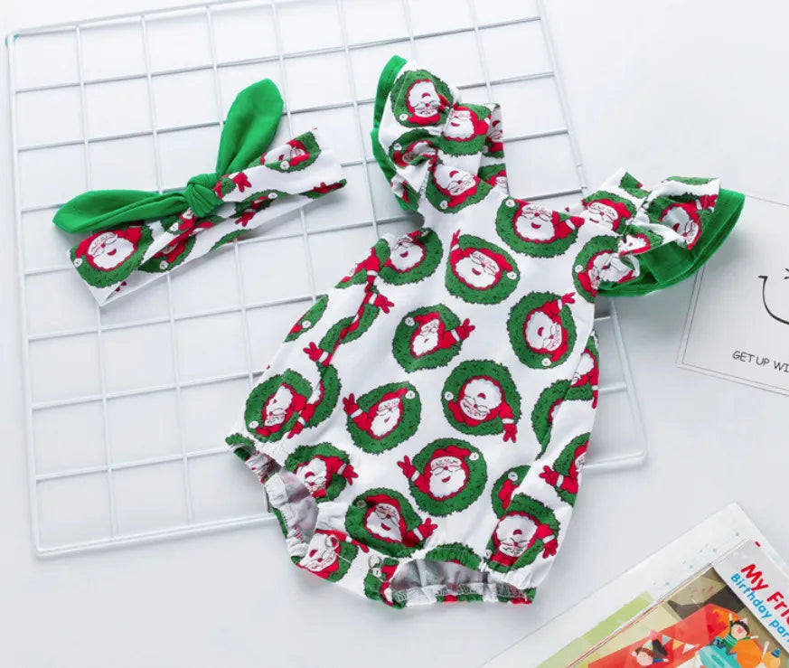 Newborn Infant Cotton Bodysuits With Bows Headband