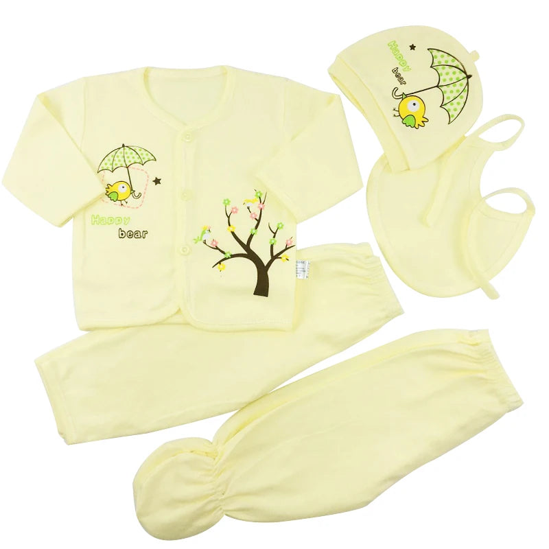 Newborn Baby Set ( 5pcs/set) Clothes Infant Bib Hat Suit 20 Styles