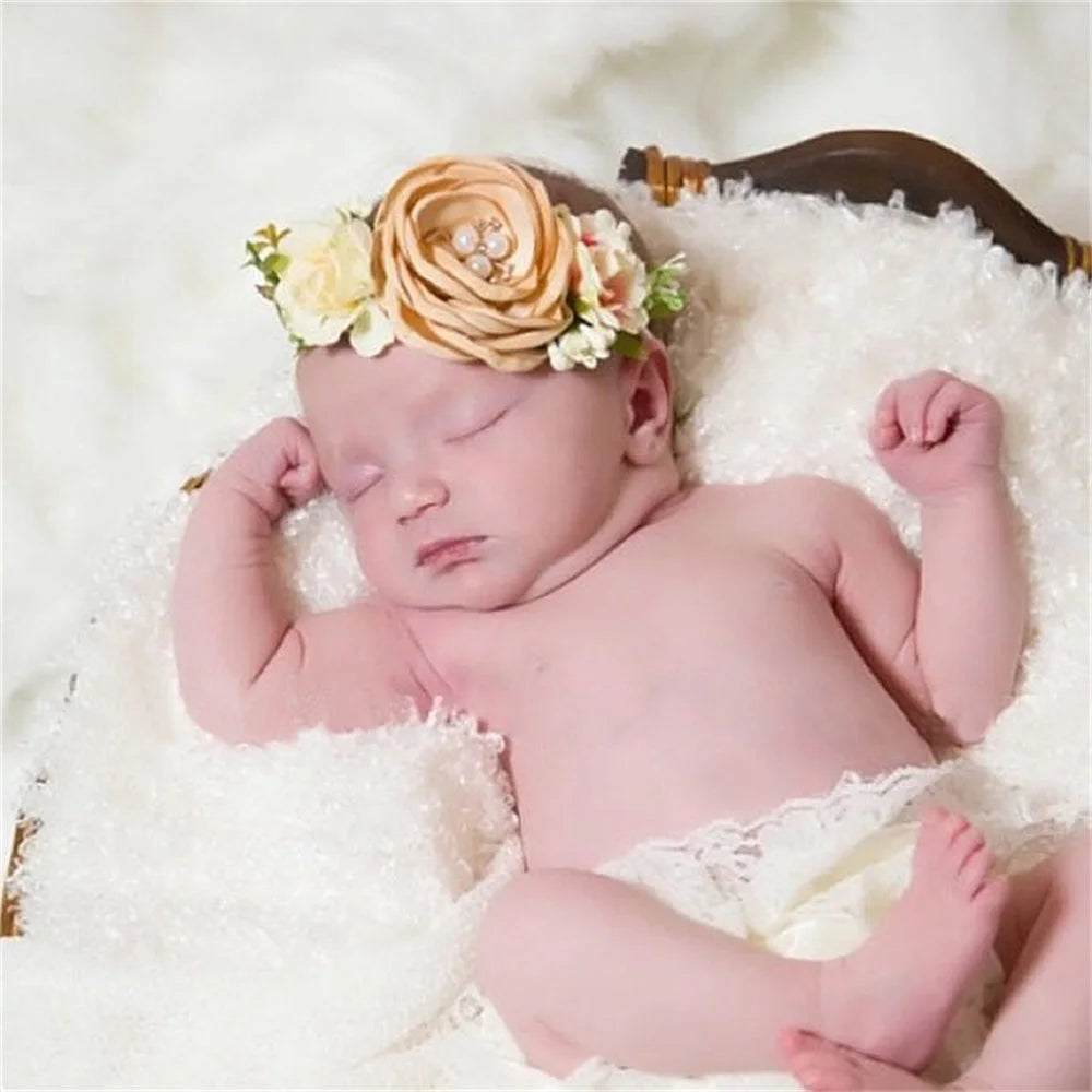Baby Girl Headbands Nylon Floral Pearl Newborns Headband Princess