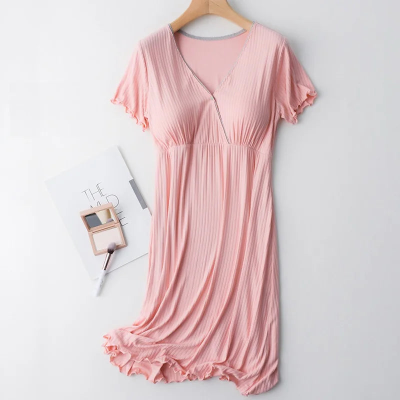 New Pregnancy Pajamas Sleepwear Nursing Pregnant Pajamas Mother Breastfeeding Nightgown Elegant Maternity Nursing Dress