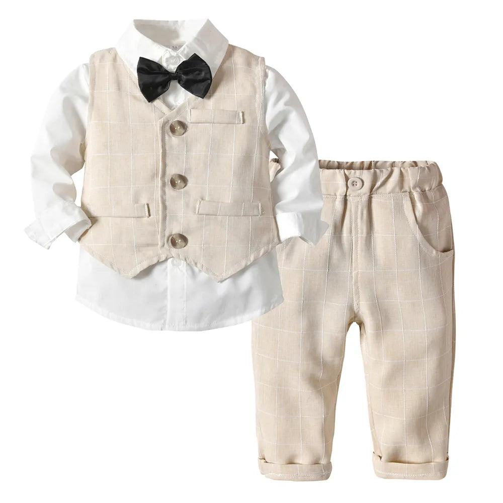 Newborn Baby Cotton Suit Black Bow Tie Plaid Set