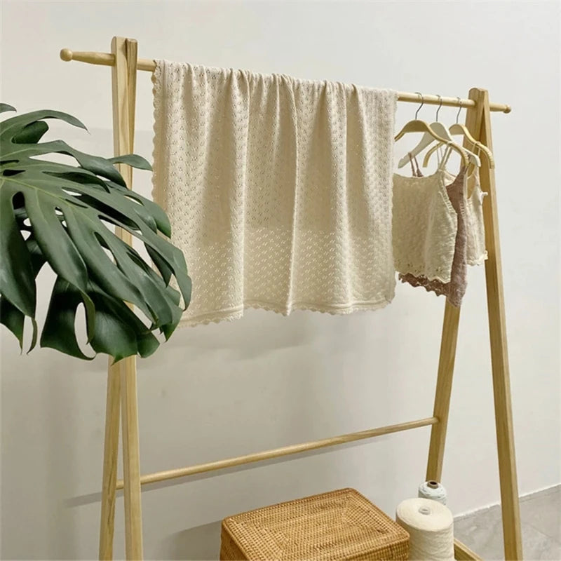 Baby Knitted Cotton Blanket 92x86cm Newborn Receiving Swaddle Wrap with Flower Edge Bath Towel Infant Bedding Stroller Cover